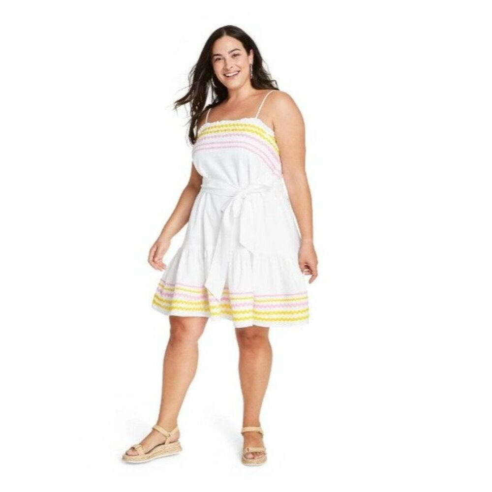 Lisa Marie Fernandez Target Dress Ric Rac White Pink‎ Yellow Tiered XS Coastal